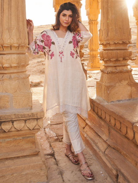 Ivory Pink A-Line Handwork Coord Set