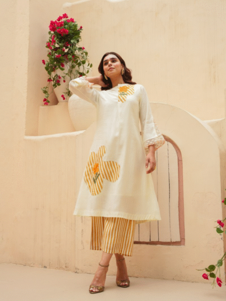 Off-White Roman Silk Kurta & Palazzo Co-Ord Set
