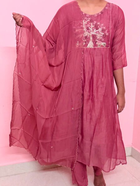 Maroon Banaras Mul Chanderi Suit with Handwork