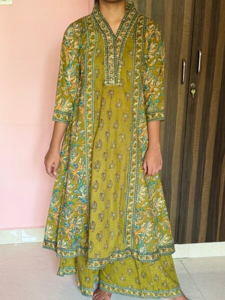 Olive Green Pure Cotton Suit Set