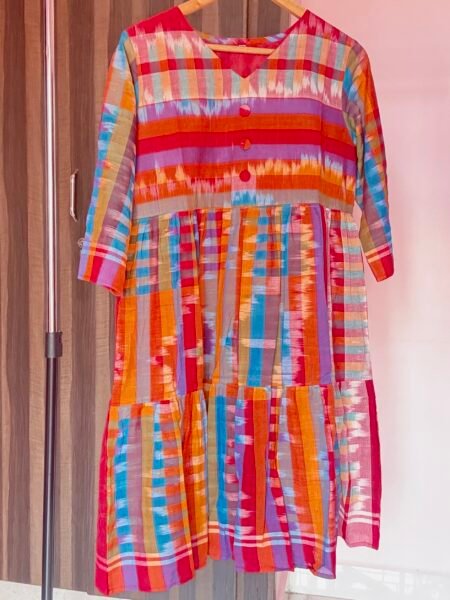 Sambalpuri Gamcha Frock – Elegance with Button Detailing