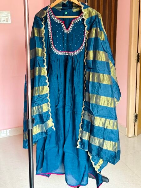 Mal Chanderi Festive Anarkali Set with Designer Tissue Dupatta