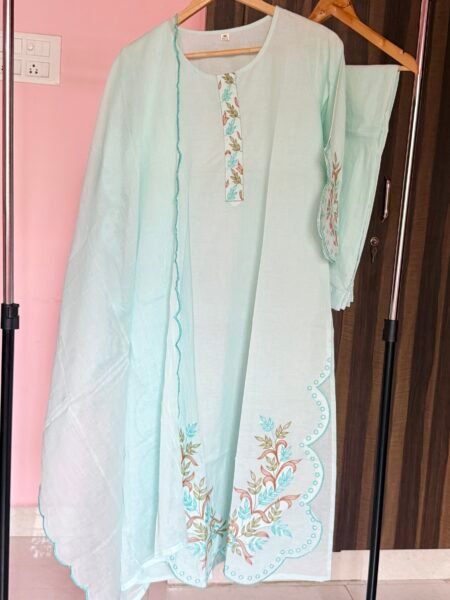 Elegant Pure Cotton Embroidered 3 Piece Set