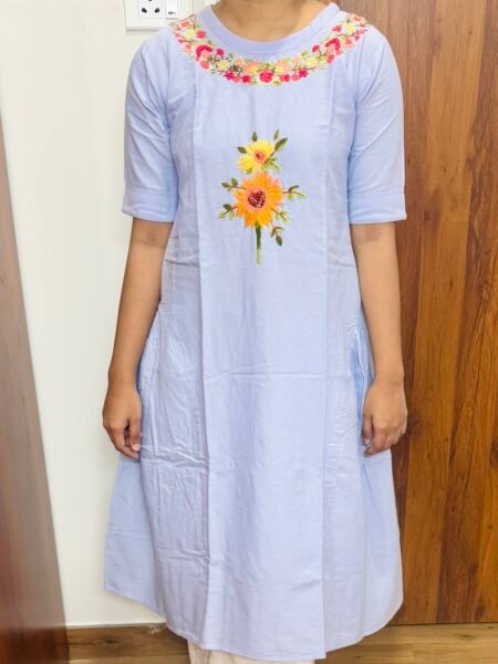 Flower Embroidered Denim Dress