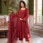 Maroon Cotton Kota Suit Set - M